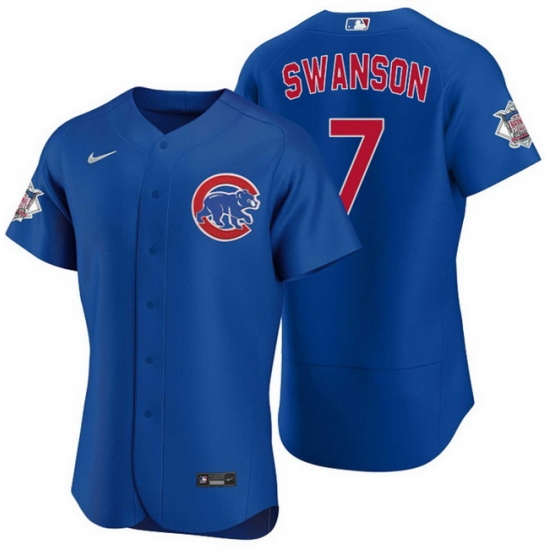 Men Chicago Cubs 7 Dansby Swanson Royal Flex Base Stitched Baseball Jersey
